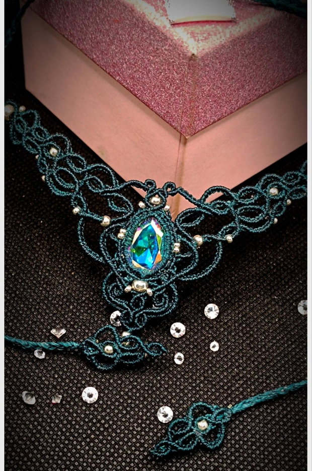 Colier Emerald Elegant Micromacrame cu Cristal Swarovski