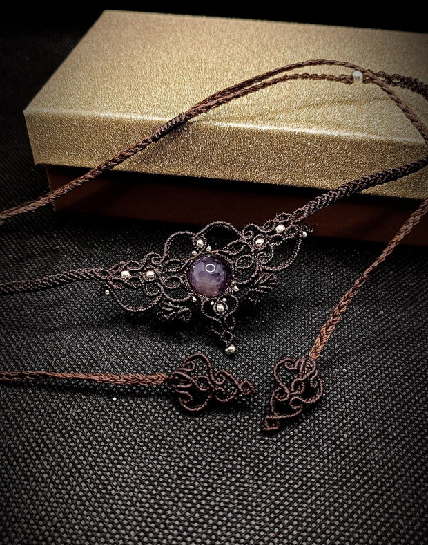 Colier Medieval Delicat Micromacrame Ametist