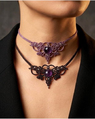 Colier Medieval Delicat Micromacrame Ametist