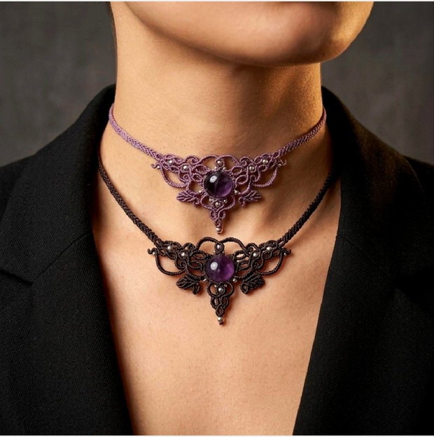 Colier Medieval Delicat Micromacrame Ametist