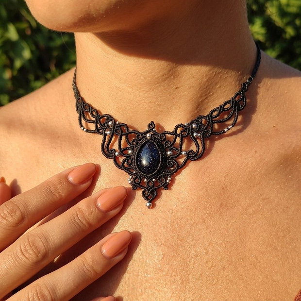 Colier Medieval Princess Micromacrame Piatra Soarelui