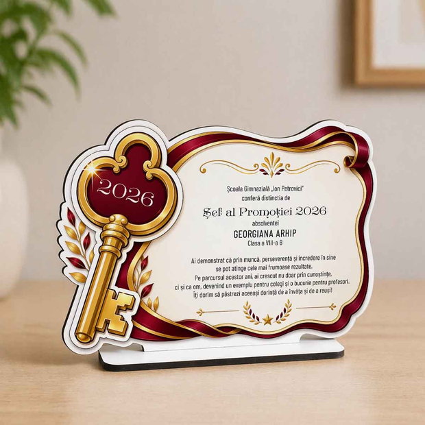 Plachetă Șef de Promoție Personalizată Cheia Succesului