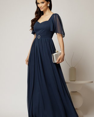 Rochie DY Fashion lunga bleumarin de seara din voal cu decolteu inima