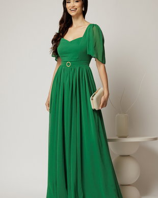 Rochie DY Fashion lunga verde de seara din voal cu decolteu inima