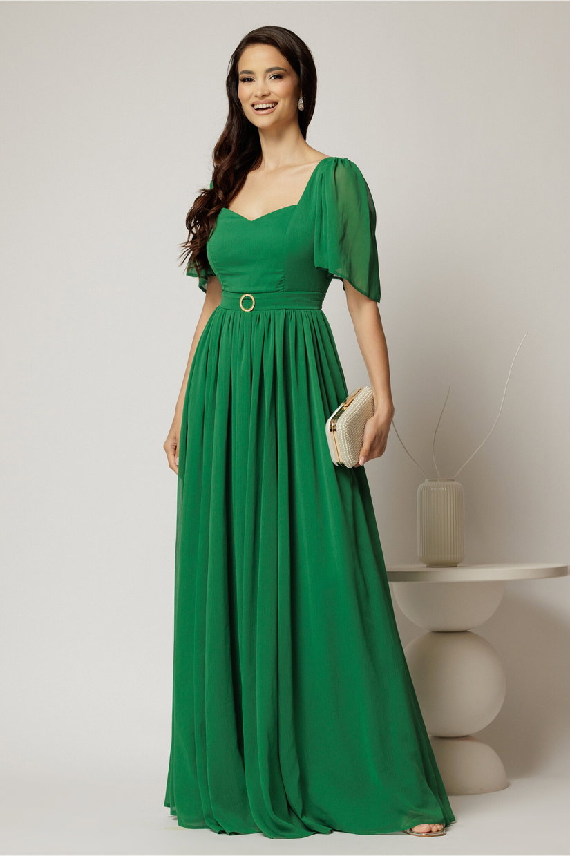 Rochie DY Fashion lunga verde de seara din voal cu decolteu inima