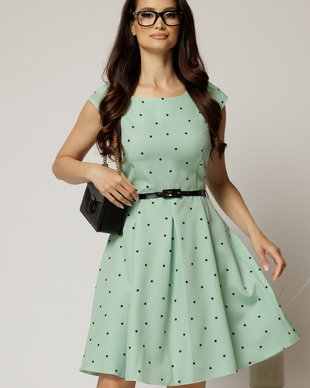Rochie scurta verde menta in clos cu buline si curtea in talie