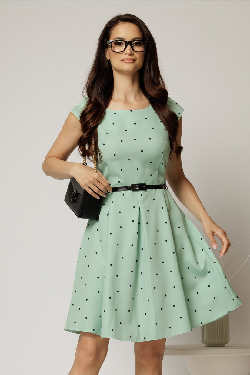 Rochie scurta verde menta in clos cu buline si curtea in talie