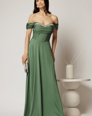 Rochie lunga verde menta de seara din lycra cu bust buretat