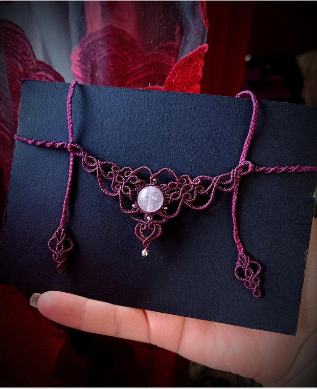 Colier Choker Medieval Princess Micromacrame cu Cristal Natural