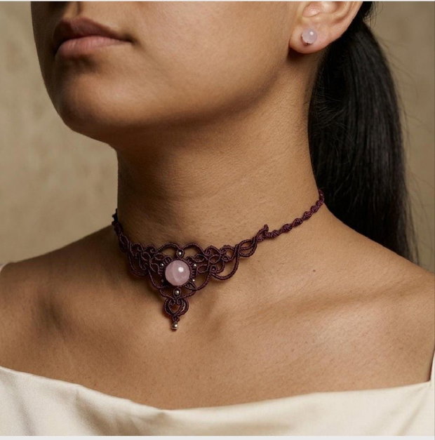 Colier Choker Medieval Princess Micromacrame cu Cristal Natural
