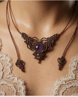 Colier Minimalist Medieval Princess Micromacrame Ametist