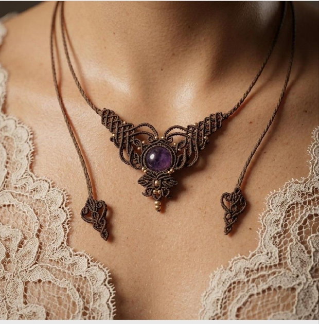 Colier Minimalist Medieval Princess Micromacrame Ametist