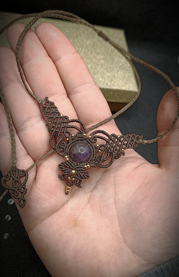Colier Minimalist Medieval Princess Micromacrame Ametist
