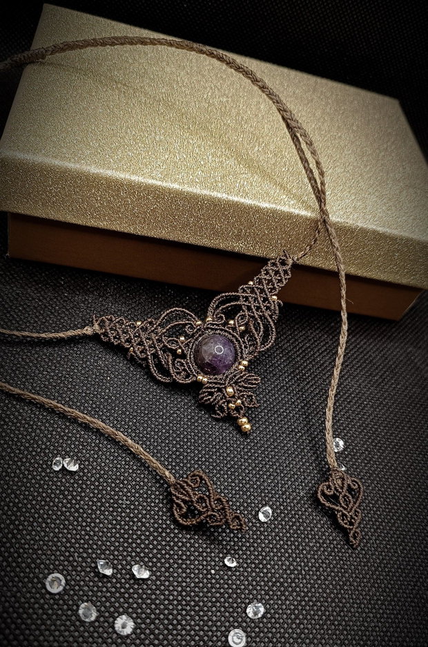 Colier Minimalist Medieval Princess Micromacrame Ametist