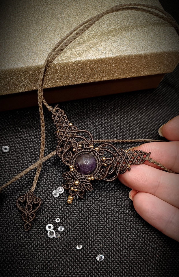 Colier Minimalist Medieval Princess Micromacrame Ametist