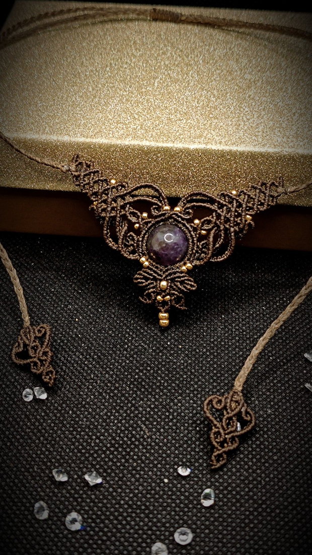 Colier Minimalist Medieval Princess Micromacrame Ametist