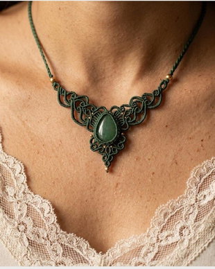 Colier Minimalist Medieval Princess Micromacrame Aventurin