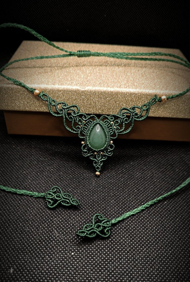 Colier Minimalist Medieval Princess Micromacrame Aventurin