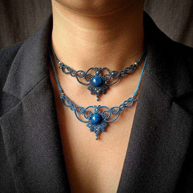 Choker frunze micromacrame ochi de tigru