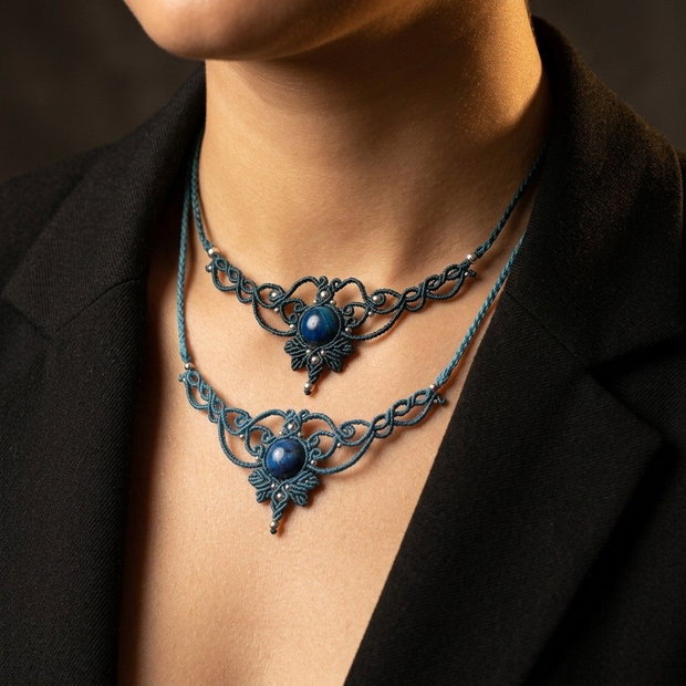 Choker frunze micromacrame ochi de tigru