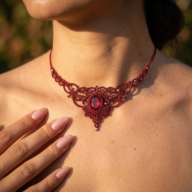 Colier Roșu Burgundy Elegant Medieval Princess Swarovski