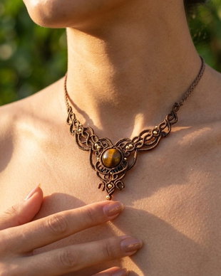Colier Talisman Minimalist Micromacrame cu Ochi de tigru