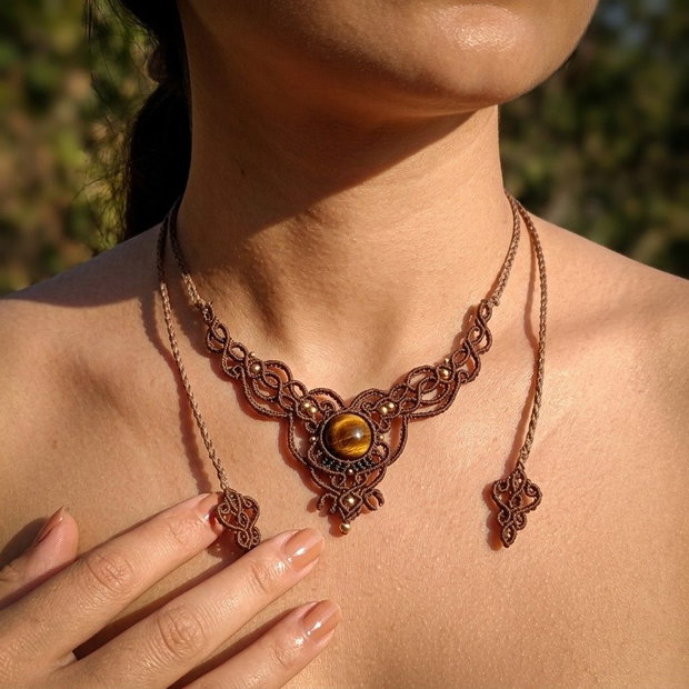 Colier Talisman Minimalist Micromacrame cu Ochi de tigru