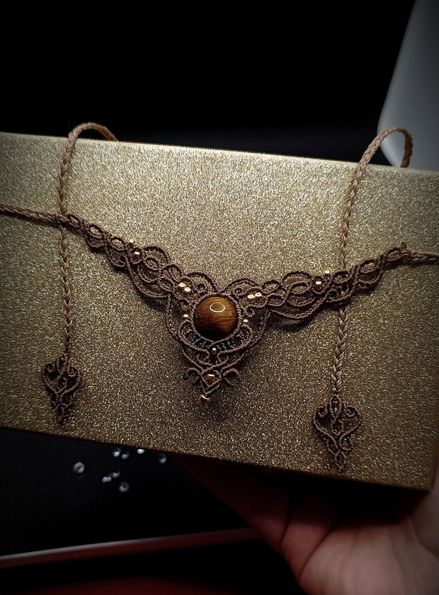 Colier Talisman Minimalist Micromacrame cu Ochi de tigru