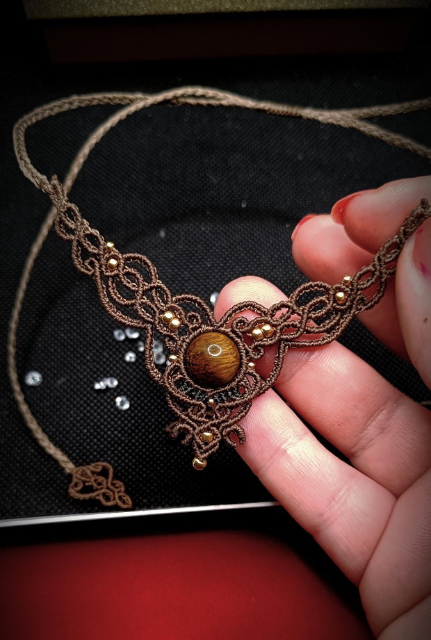 Colier Talisman Minimalist Micromacrame cu Ochi de tigru