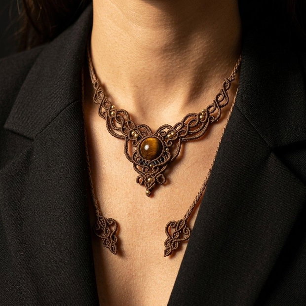 Colier Talisman Minimalist Micromacrame cu Ochi de tigru