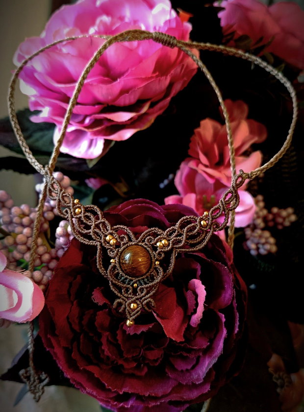 Colier Talisman Minimalist Micromacrame cu Ochi de tigru