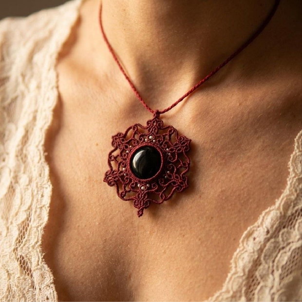 Pandantiv Talisman Micromacrame Mandala Onix