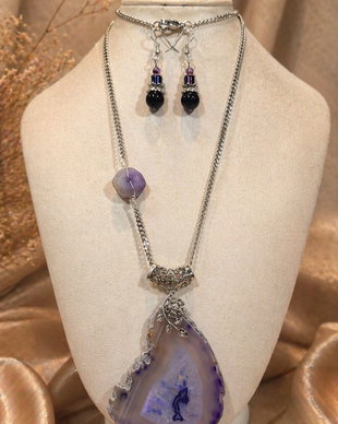 SET ~LAVENDER ELEMENT~ agate,ametist,hematit,inox