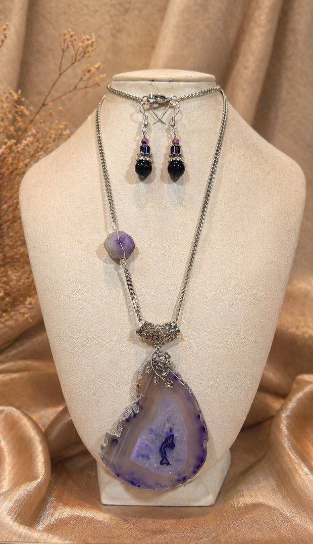 SET ~LAVENDER ELEMENT~ agate,ametist,hematit,inox