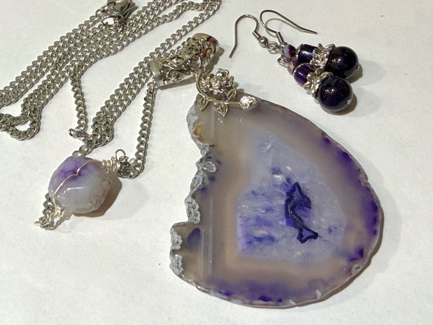 SET ~LAVENDER ELEMENT~ agate,ametist,hematit,inox