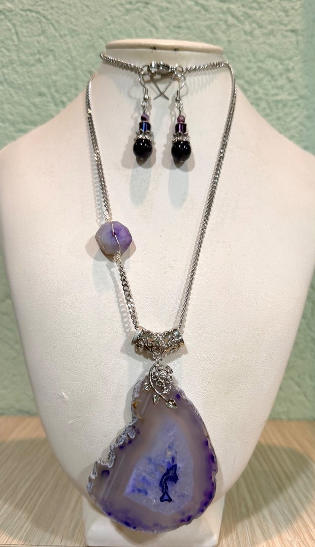 SET ~LAVENDER ELEMENT~ agate,ametist,hematit,inox