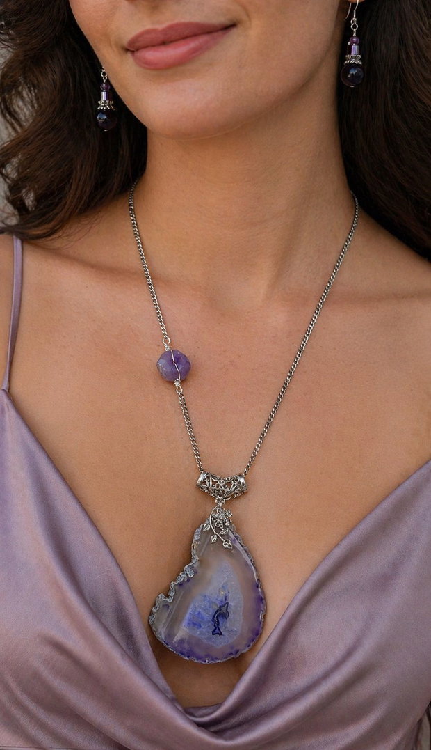 SET ~LAVENDER ELEMENT~ agate,ametist,hematit,inox