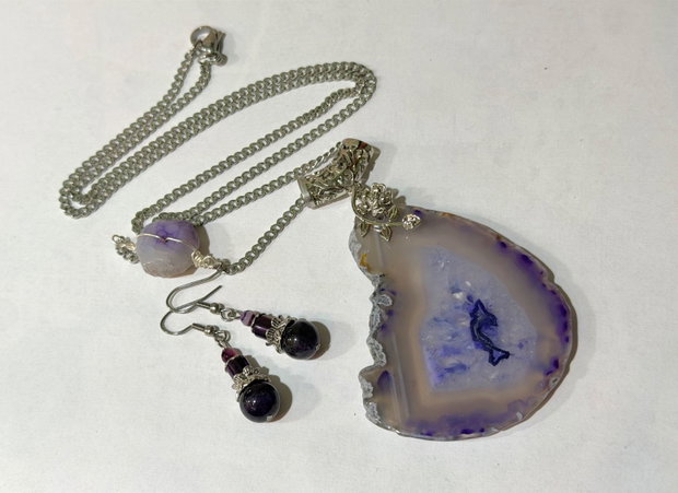 SET ~LAVENDER ELEMENT~ agate,ametist,hematit,inox