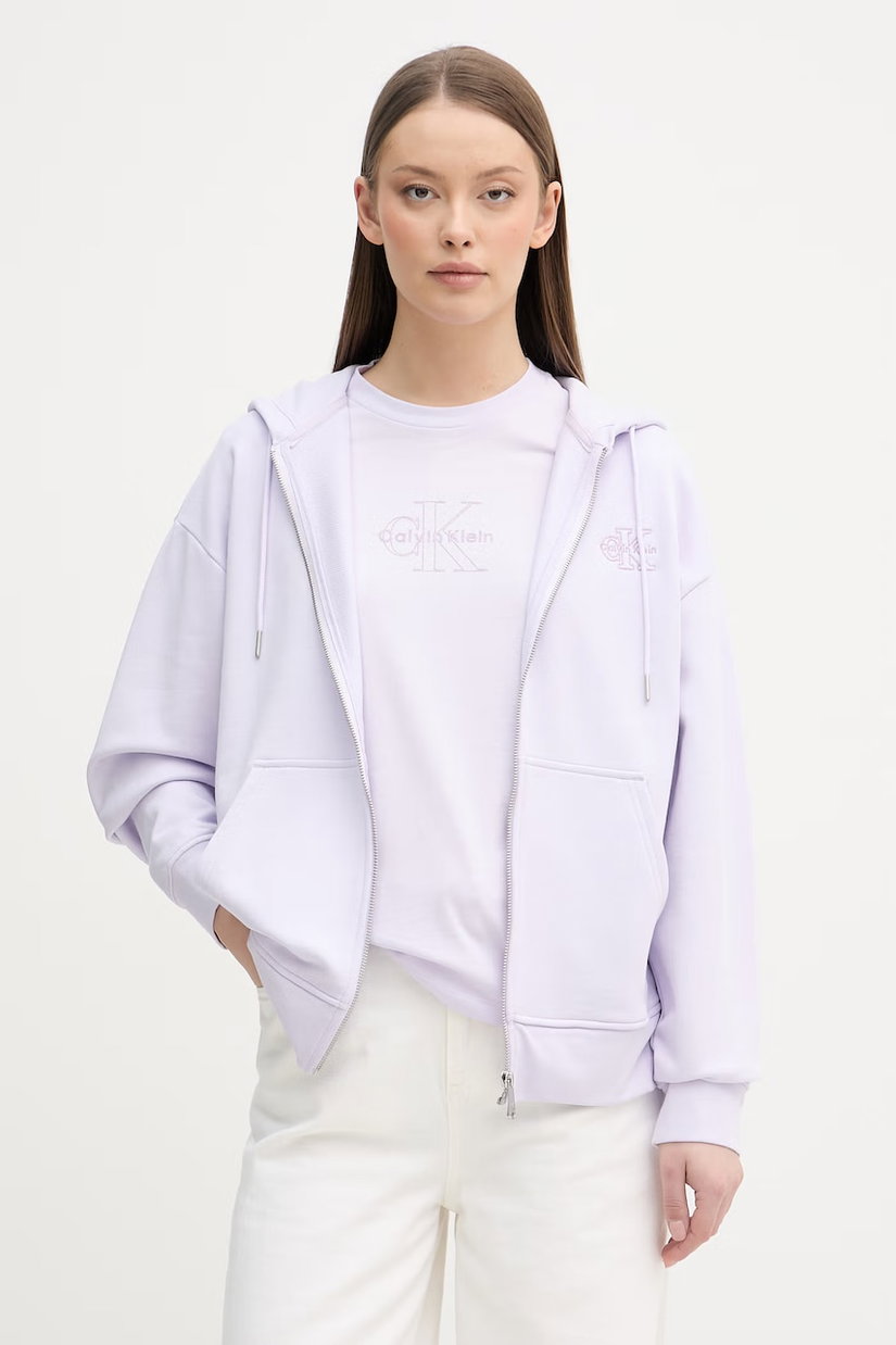 Calvin Klein Jeans hanorac cu fermoar și glugă pentru femei, din bumbac