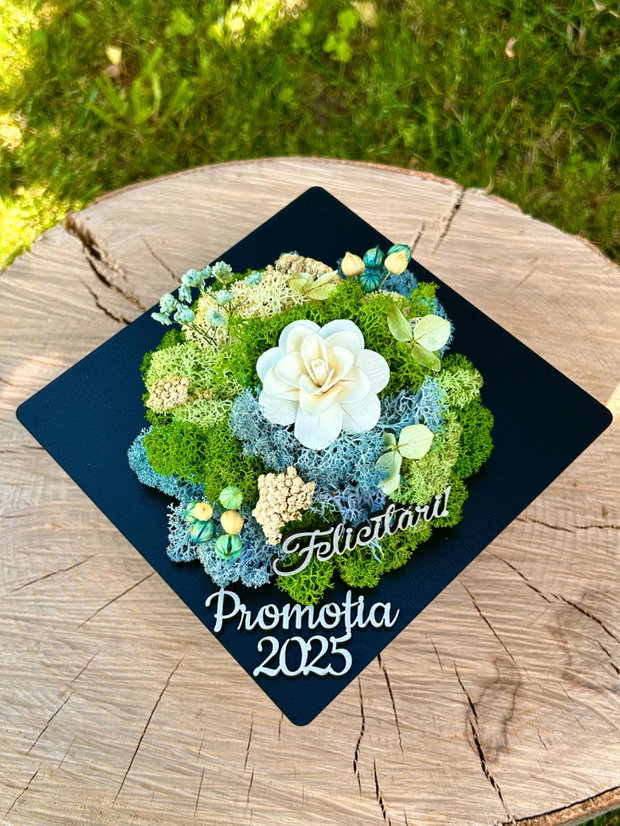 Tocă absolvire cu licheni personalizată, cadou final de an școlar, decor absolvire elevi / profesori