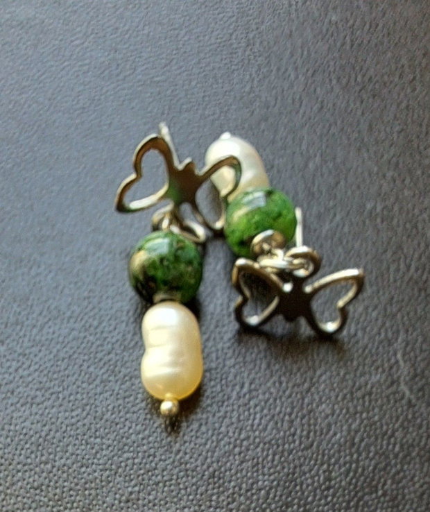 Cercei ruby in zoisite/perle de cultura, otel inoxidabil