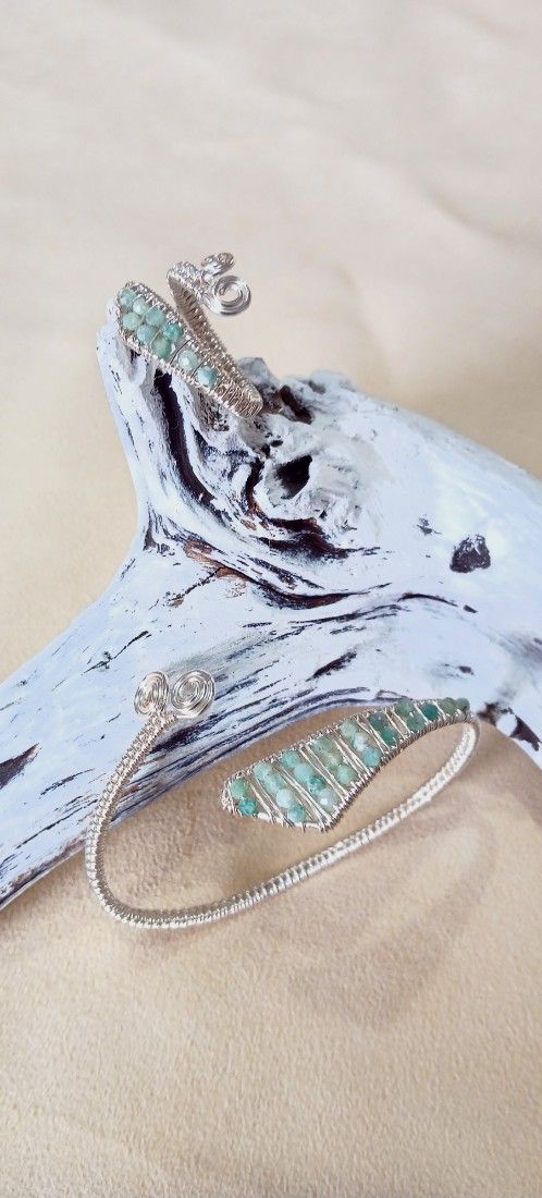 Set Bijuterii Handmade - Brățară Reglabila & Inel - Smarald Natural