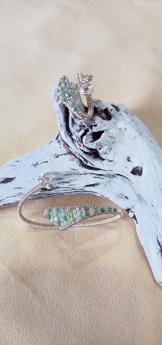 Set Bijuterii Handmade - Brățară Reglabila & Inel - Smarald Natural