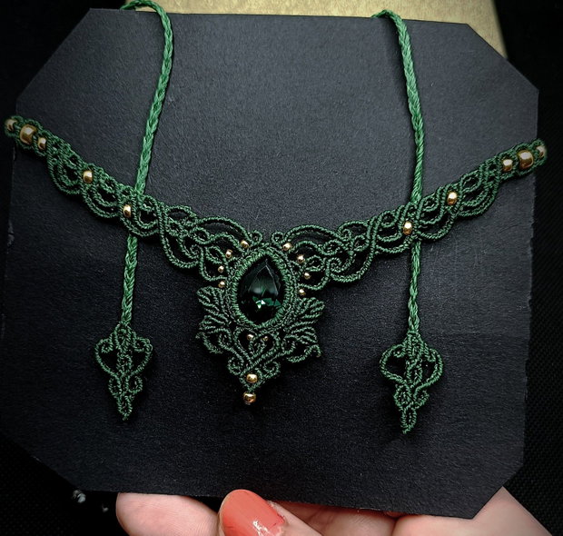 Colier Verde Princess Vintage Micromacrame Cristal Swarovski