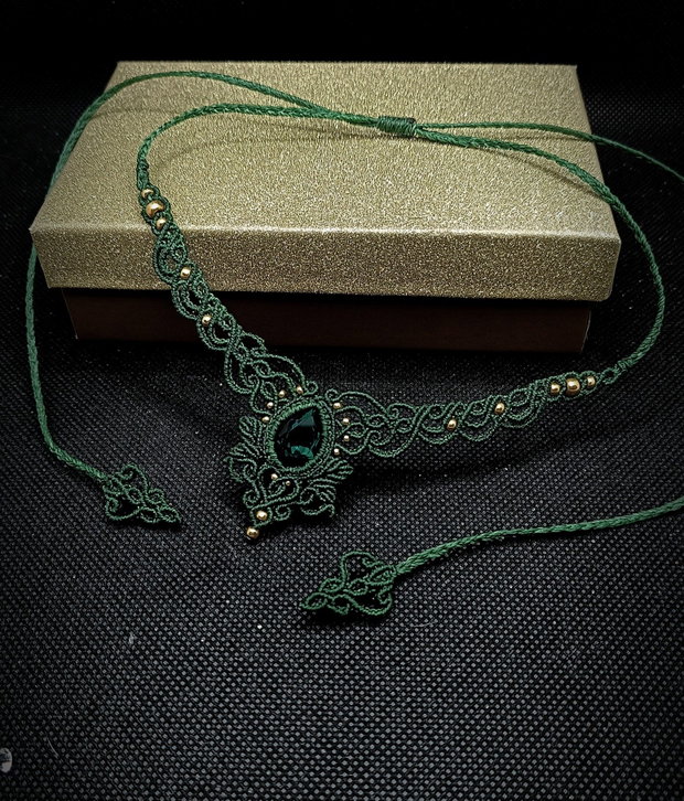 Colier Verde Princess Vintage Micromacrame Cristal Swarovski