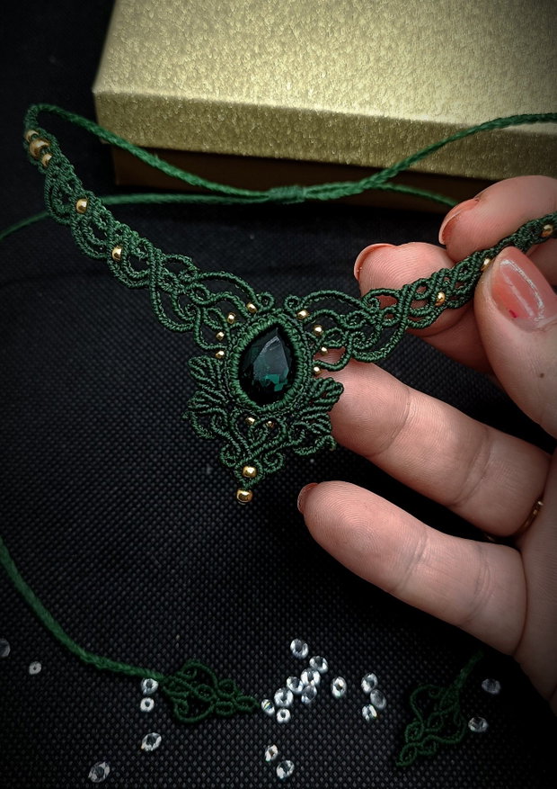 Colier Verde Princess Vintage Micromacrame Cristal Swarovski