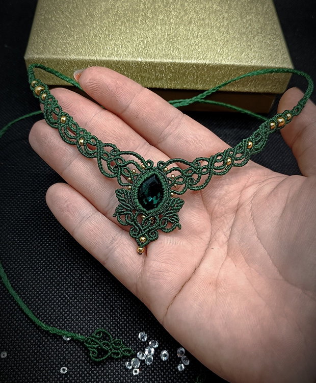 Colier Verde Princess Vintage Micromacrame Cristal Swarovski
