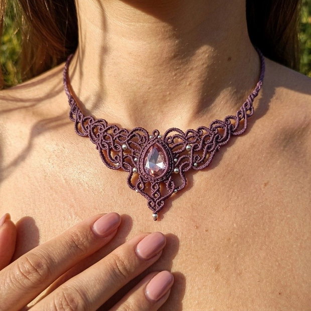 Colier Mov Princess Vintage Micromacrame Cristal Swarovski