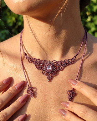 Colier Mov Princess Vintage Micromacrame Cristal Swarovski