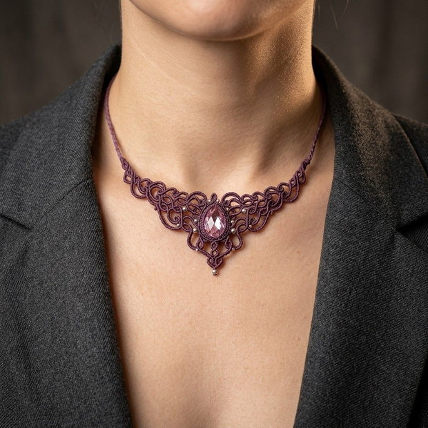 Colier Mov Princess Vintage Micromacrame Cristal Swarovski